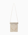 Cording Embroidery Pouch With Leather Strap - beige