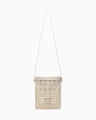 Cording Embroidery Pouch With Leather Strap - beige