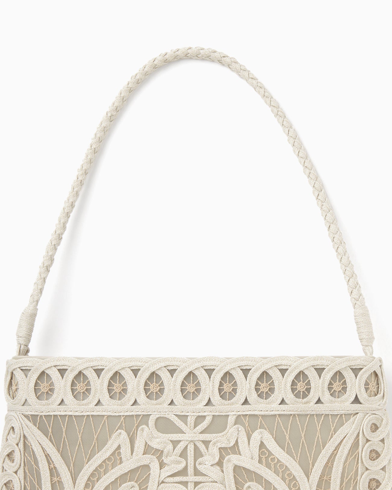 Cording Embroidery Round Tote Bag - beige