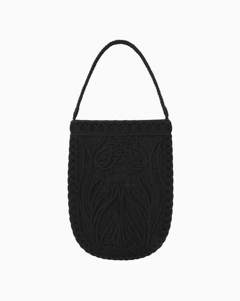 Cording Embroidery Round Tote Bag - black