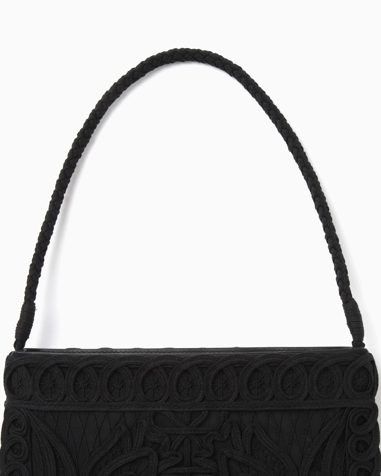 Cording Embroidery Round Tote Bag - black