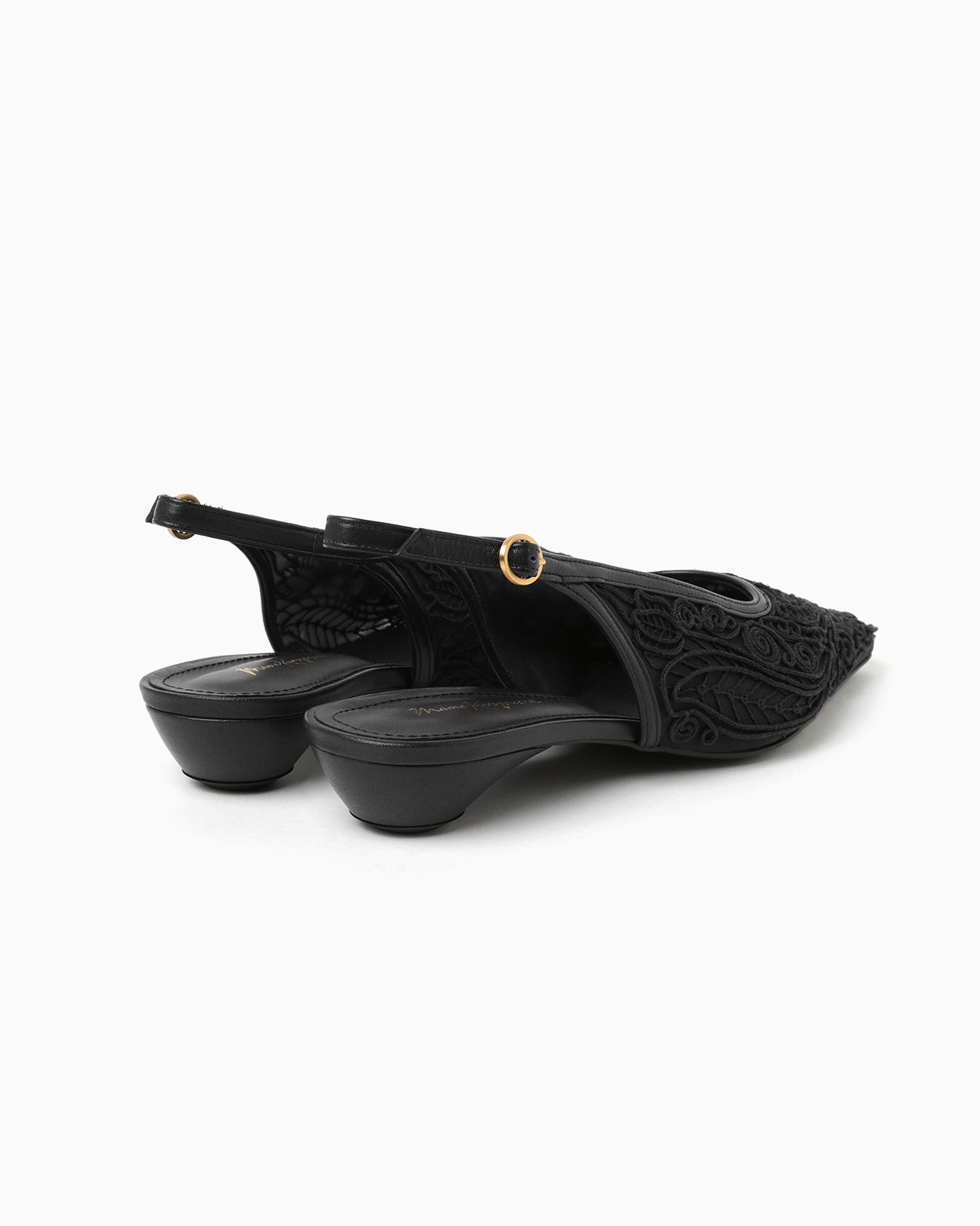 Cording Embroidery Sling Back Heels - black