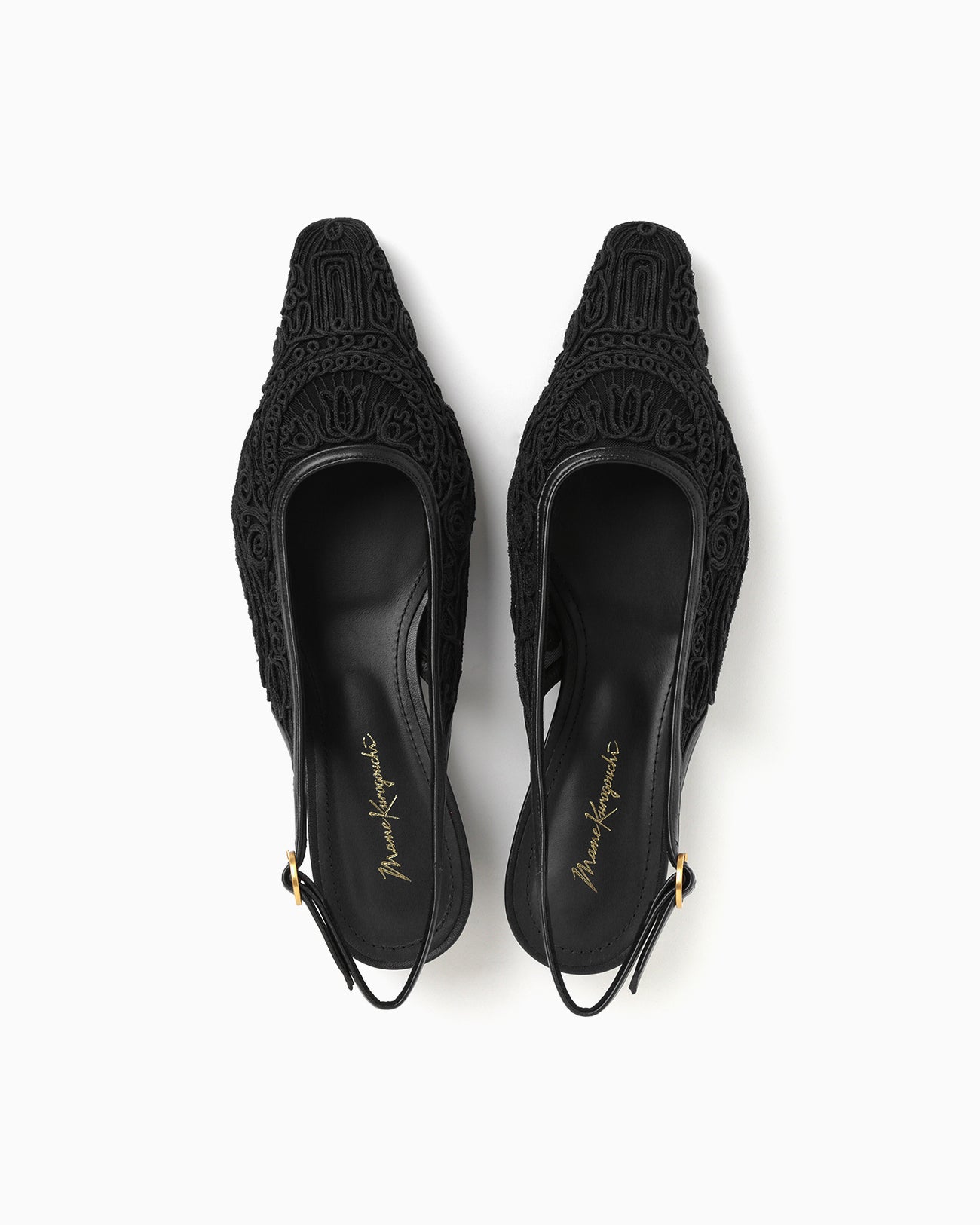 Cording Embroidery Sling Back Heels - black