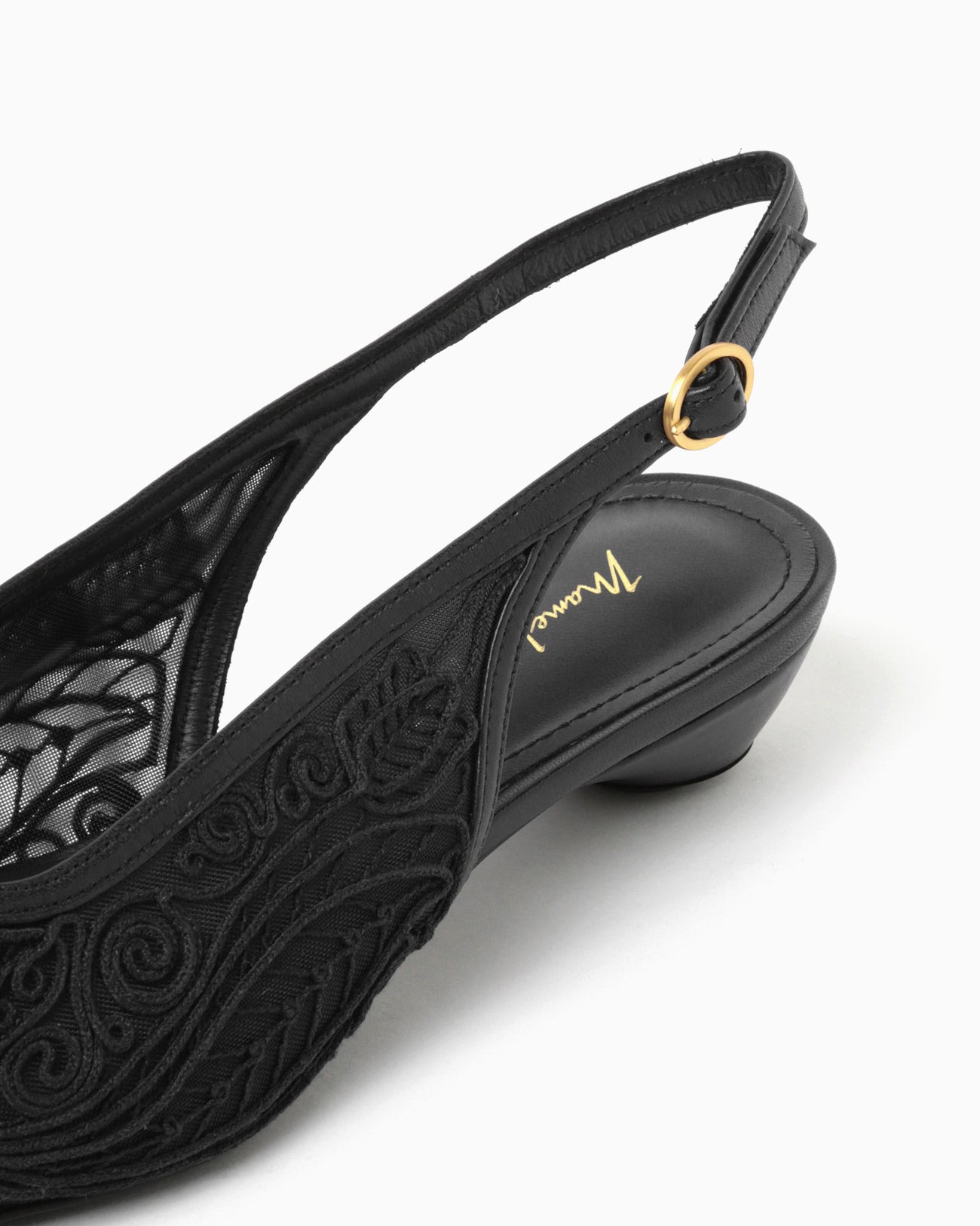 Cording Embroidery Sling Back Heels - black