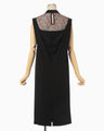 Acetate Polyester Floral Lace-Collar Sleeveless Dress - black