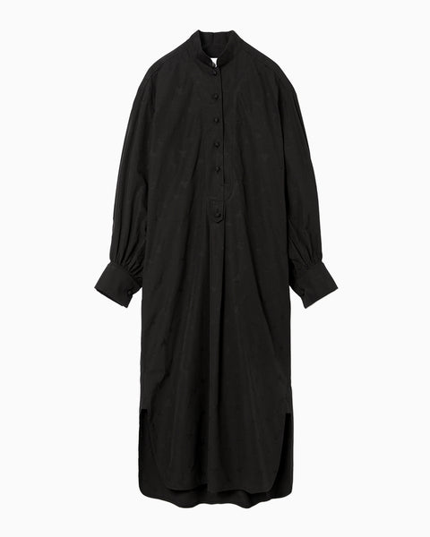 Floral Jacquard Cotton Shirt Dress - black