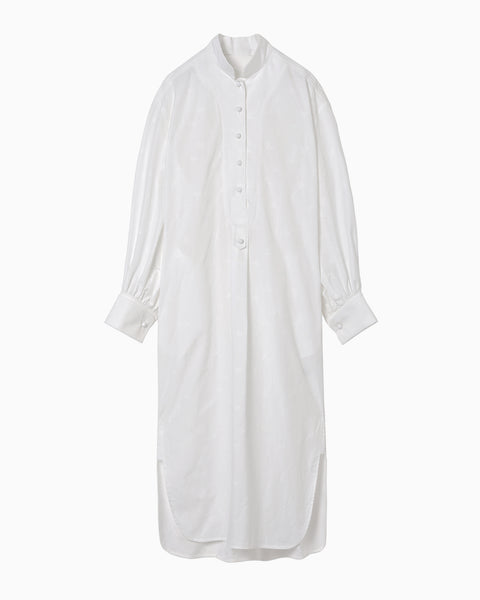 Floral Jacquard Cotton Shirt Dress - white