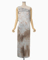 Silk Wool Satin Hand Painted One Shoulder Dress - blue