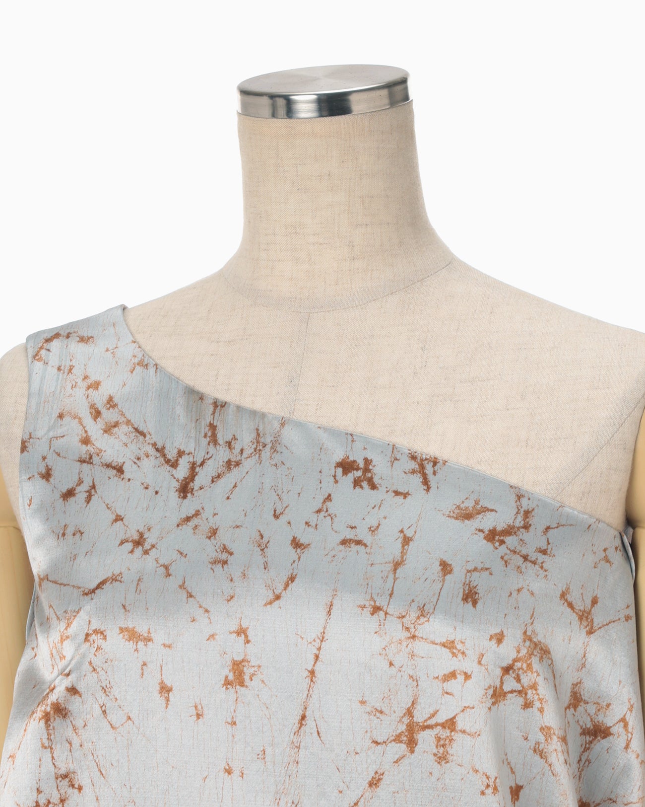 Silk Wool Satin Hand Painted One Shoulder Dress - blue