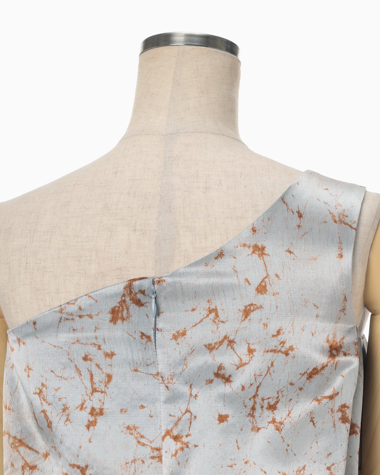 Silk Wool Satin Hand Painted One Shoulder Dress - blue