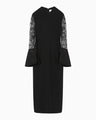 Acetate Polyester Floral Lace-Sleeve Dress - black × black