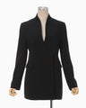 Acetate Polyester Collarless Double Breasted Suit Jacket - black