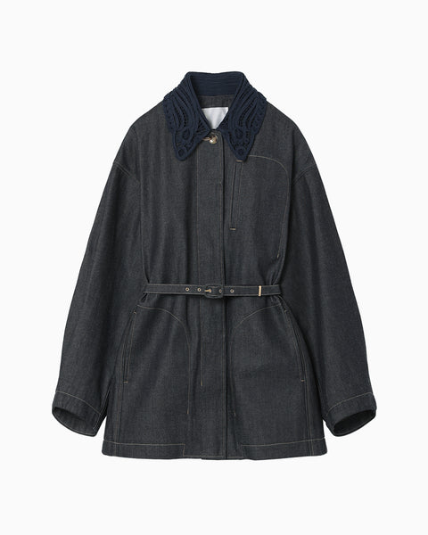Cord Embroidery Detail Denim Jacket - navy