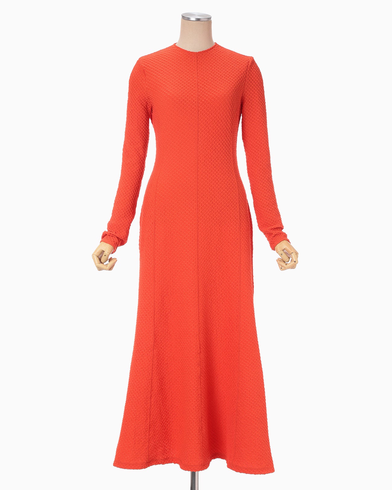 Shirring Jersey Jacquard Flared Dress - vermillion