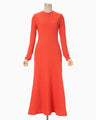 Shirring Jersey Jacquard Flared Dress - vermillion