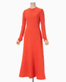 Shirring Jersey Jacquard Flared Dress - vermillion