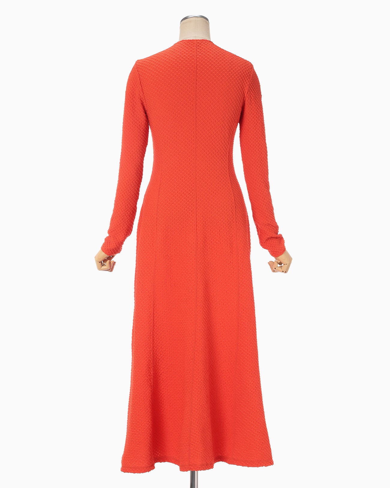 Shirring Jersey Jacquard Flared Dress - vermillion