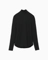 Shirring Jersey Jacquard High Neck Top - black