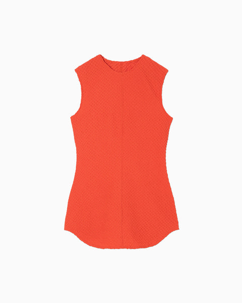 Shirring Jersey Jacquard Sleeveless Top - vermillion