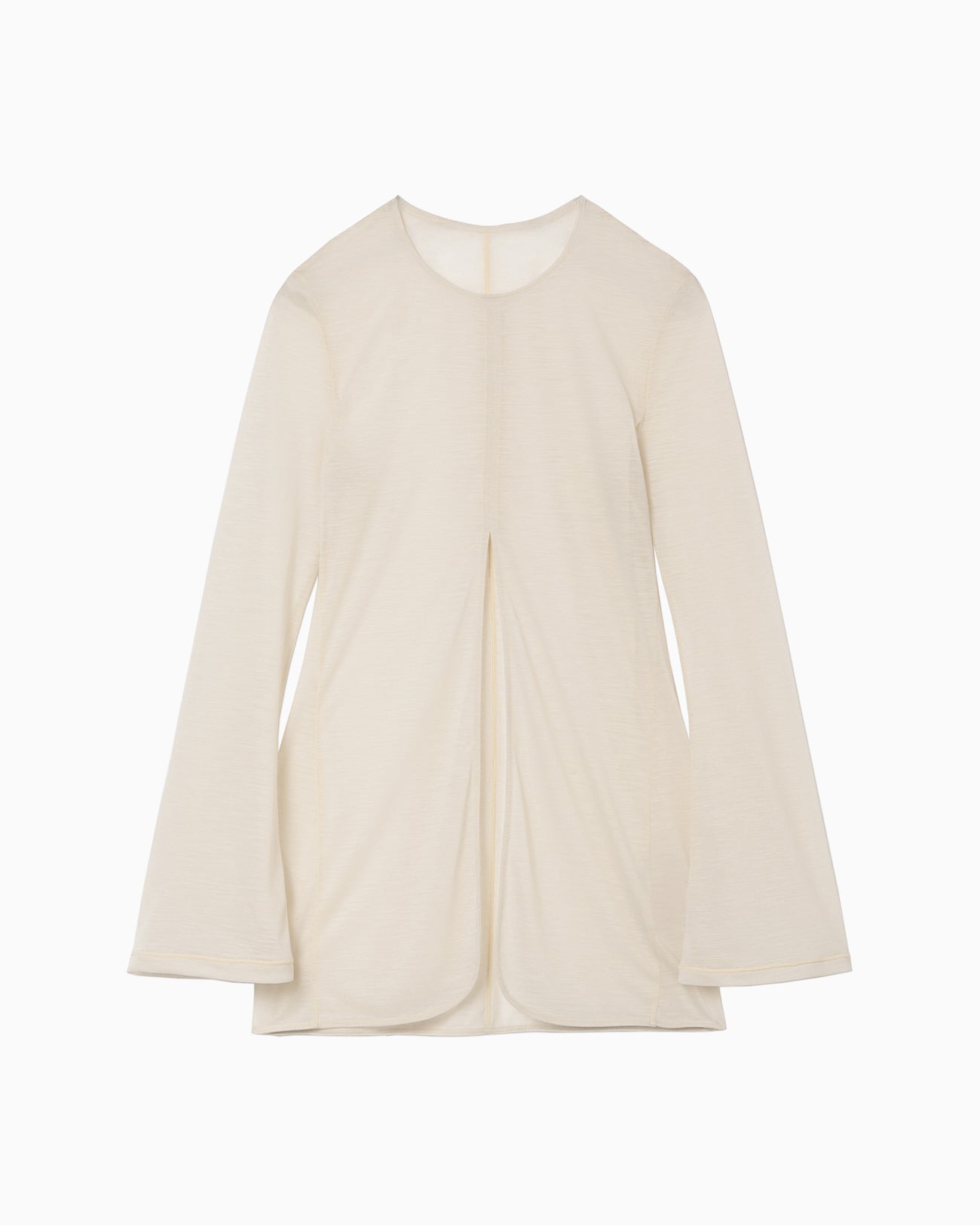 Hybrid Yarn Wool Jersey Front Slit Top - beige