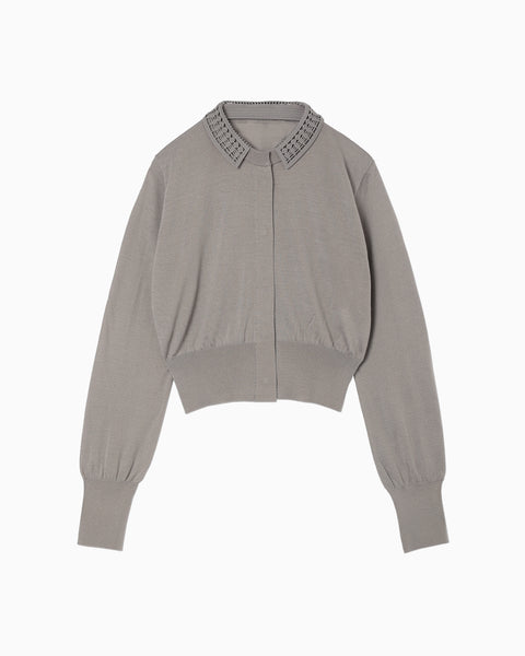 Detachable Embroidery Collar Knitted Cardigan - grey