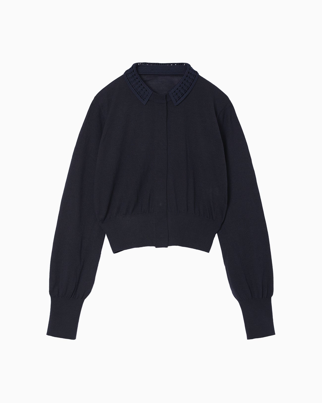 Detachable Embroidery Collar Knitted Cardigan - navy