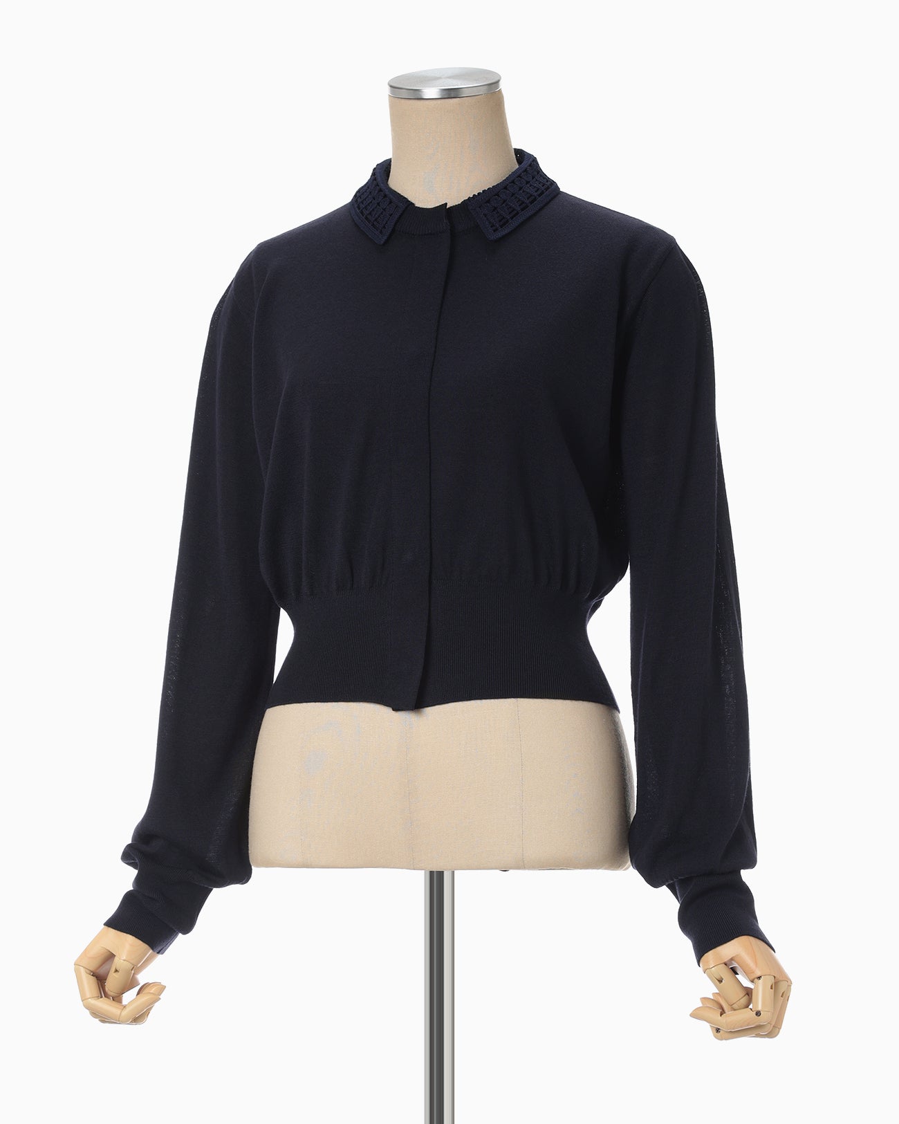 Detachable Embroidery Collar Knitted Cardigan - navy