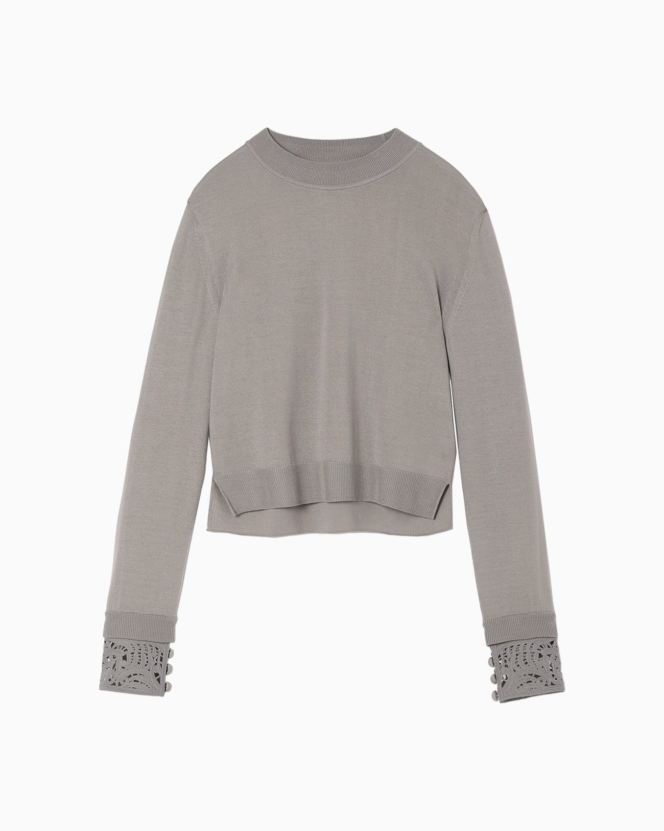 Detachable Embroidery Cuff Knitted Top - grey