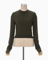 Detachable Embroidery Cuff Knitted Top - khaki