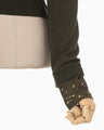 Detachable Embroidery Cuff Knitted Top - khaki