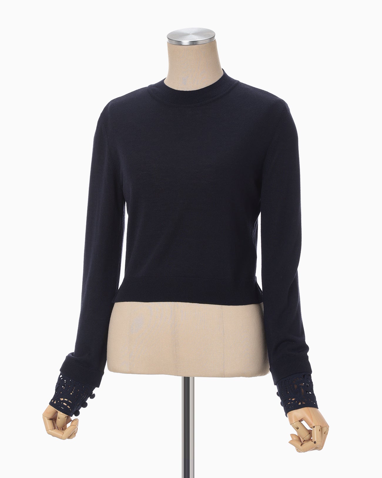 Detachable Embroidery Cuff Knitted Top - navy