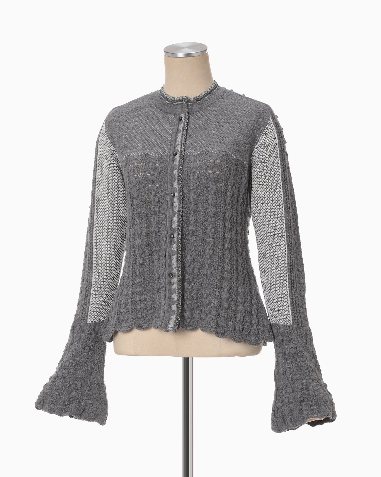 Openwork Pattern Knitted Cardigan - grey