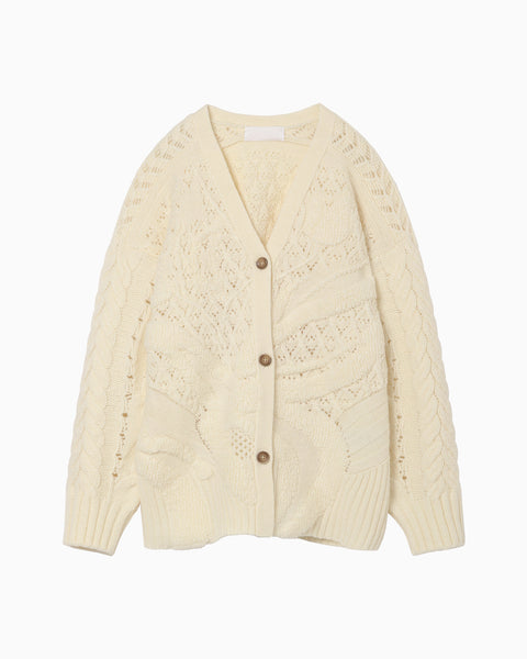 Floral Motif Chunky Knitted Cardigan - white