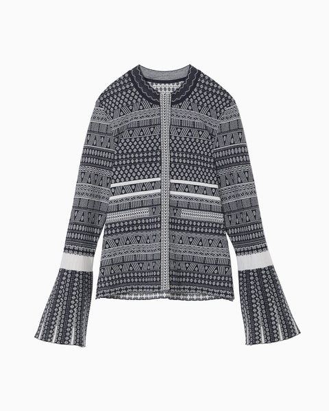 "Mishima Karatsu" Floral Pattern Knitted Cardigan - navy