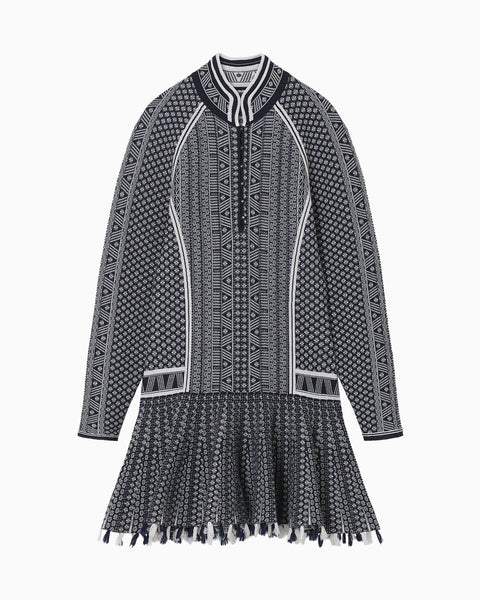 "Mishima Karatsu" Floral Pattern Knitted Mini Dress - navy