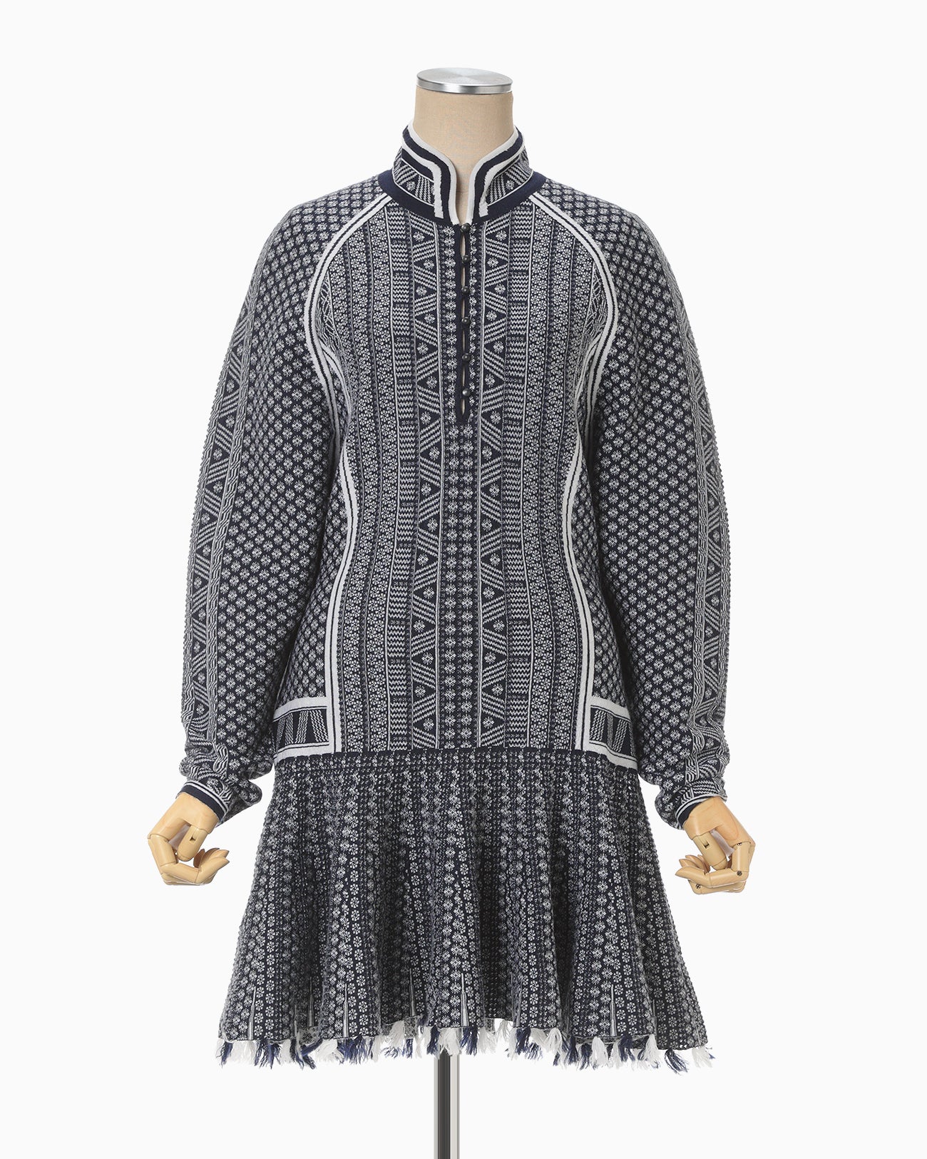 "Mishima Karatsu" Floral Pattern Knitted Mini Dress - navy