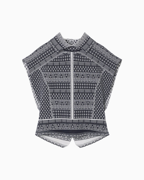"Mishima Karatsu" Small Floral Pattern Knitted Top - navy