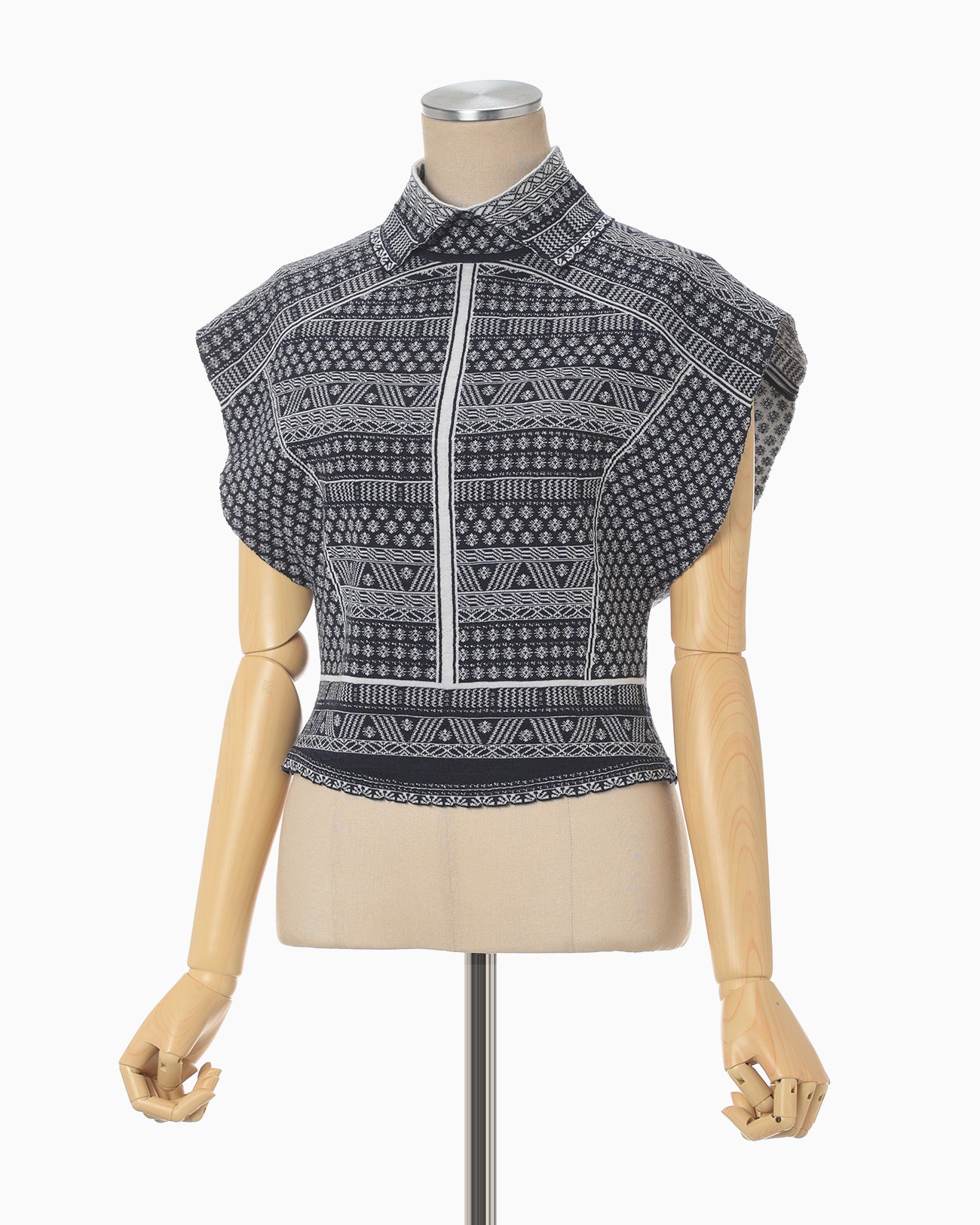 "Mishima Karatsu" Small Floral Pattern Knitted Top - navy