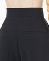 Acetate Polyester High Waisted Center Creased Suit Trousers - navy