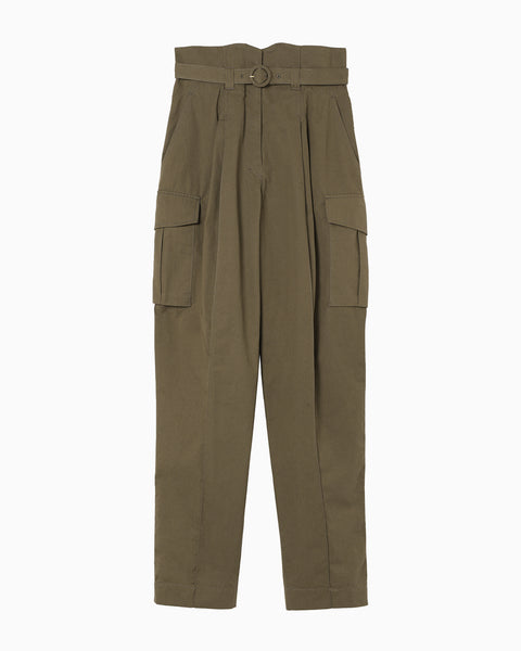 Organic Cotton Twill High Waisted Cargo Trousers - khaki