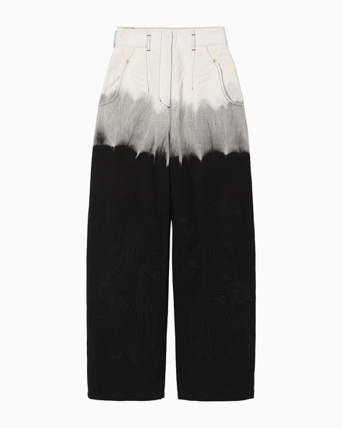 Gradient Dye Floral Embossed Wide Leg Jeans - black