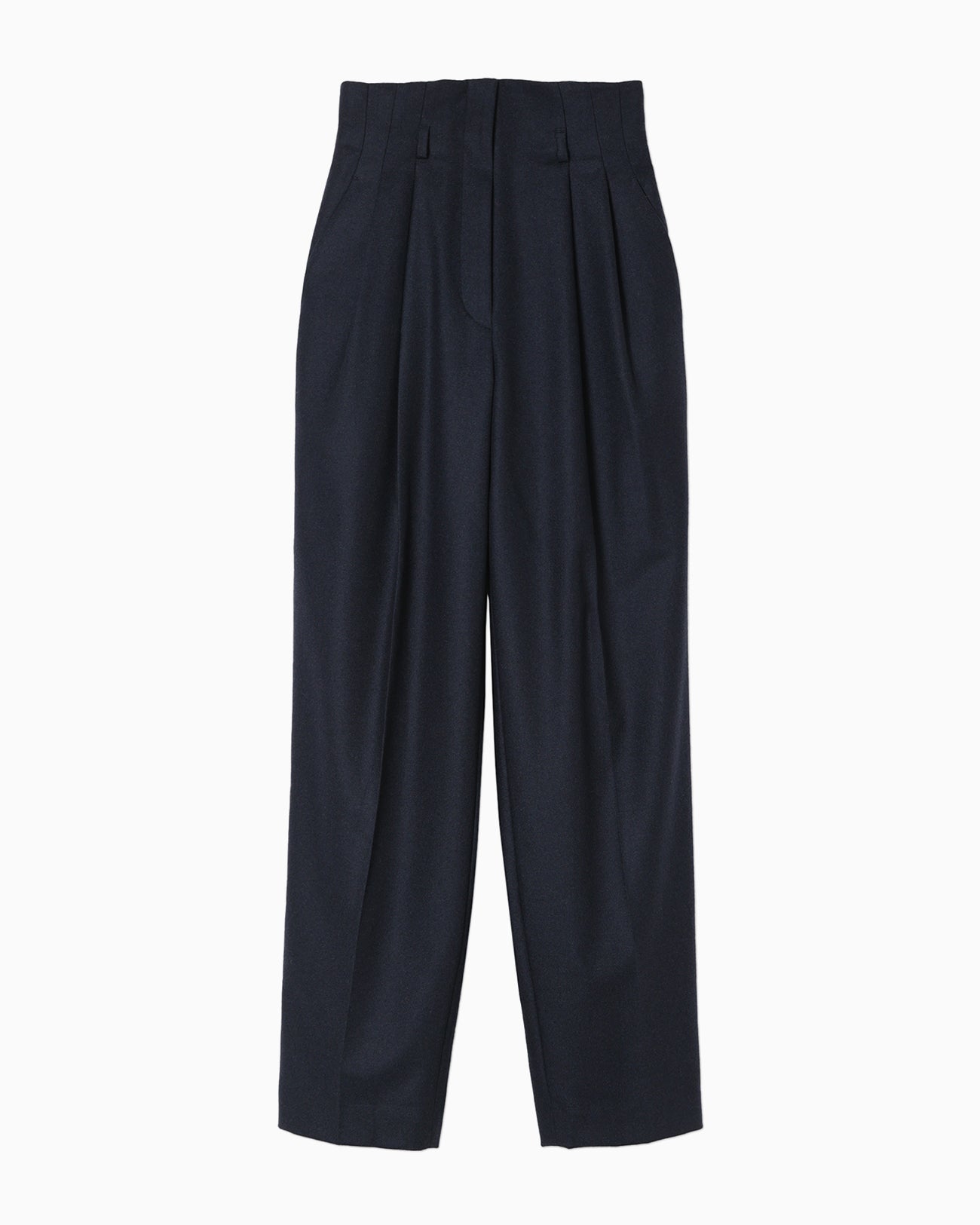 Wool Flannel Wide Tapered Trousers - navy