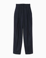 Wool Flannel Wide Tapered Trousers - navy