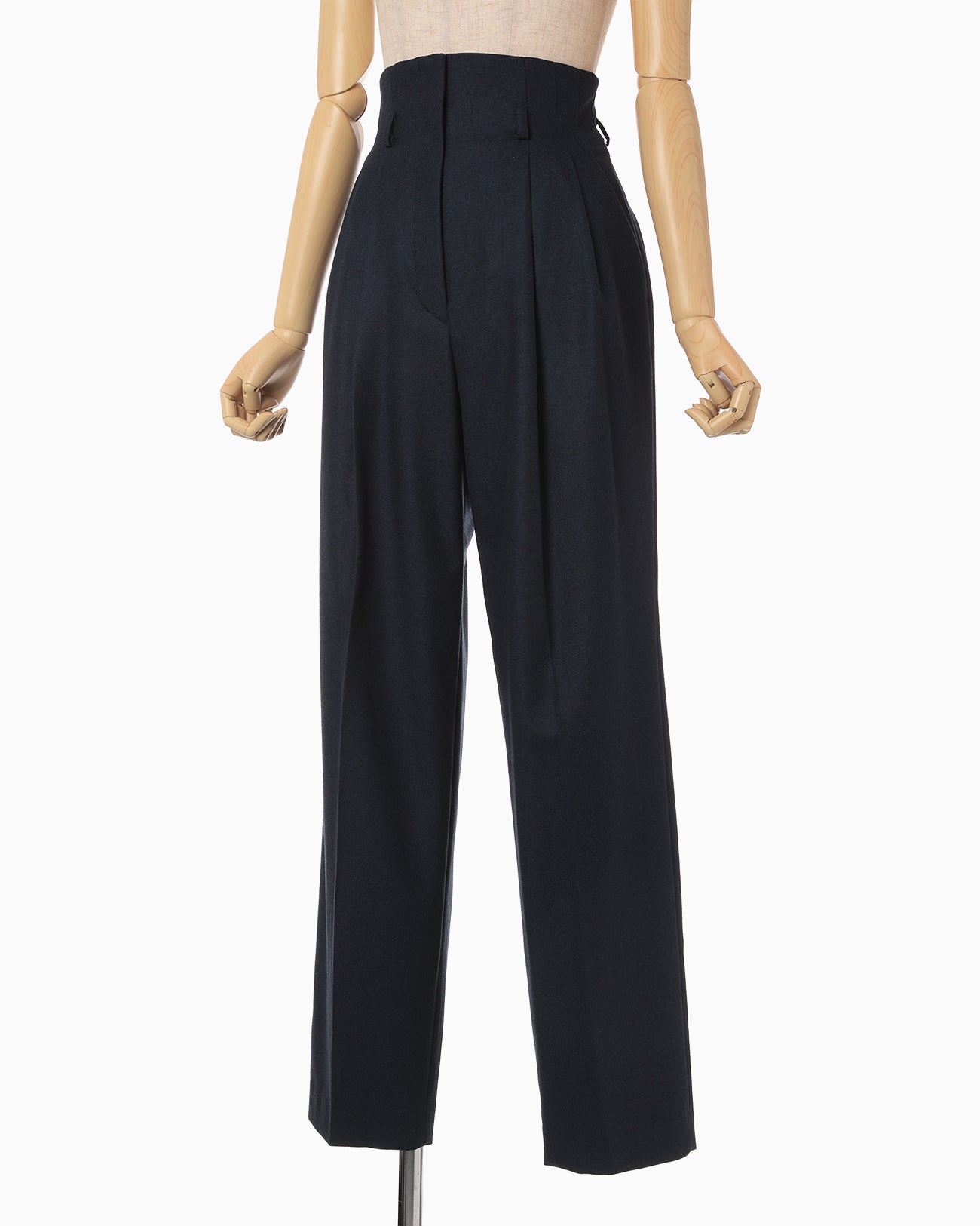 Wool Flannel Wide Tapered Trousers - navy