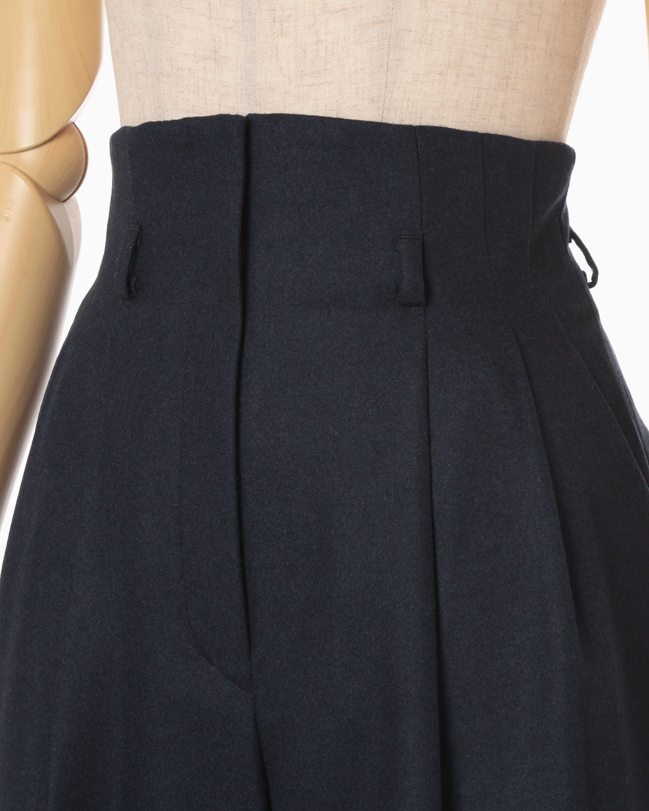 Wool Flannel Wide Tapered Trousers - navy