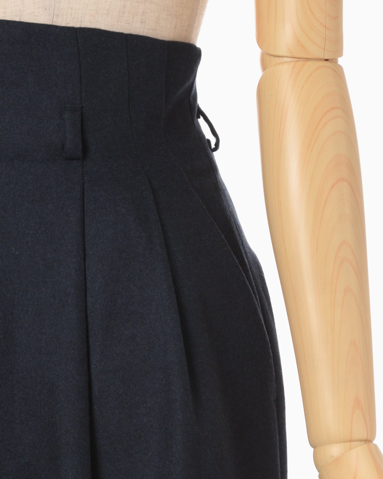 Wool Flannel Wide Tapered Trousers - navy