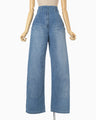 Floral Embossed Wide Leg Jeans - blue