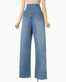 Floral Embossed Wide Leg Jeans - blue