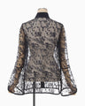 Floral Lace Stand Collar Shirt - navy