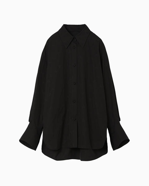 Floral Jacquard Cotton Oversized Shirt - black